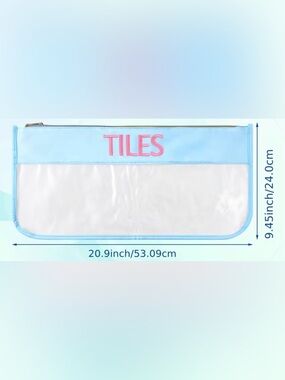 Embroidered Tile Storage Pouch - Light Blue with Pink Accent
